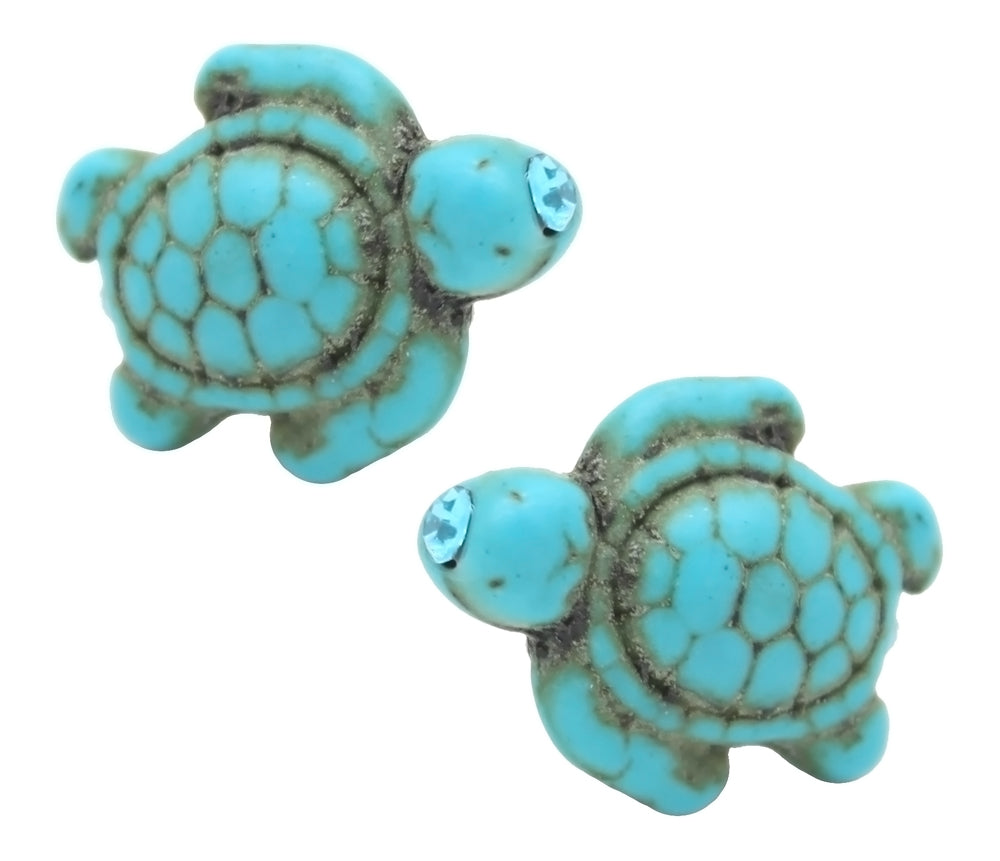 Hawaiian Sea Turtle and Aquamarine Stud Earrings