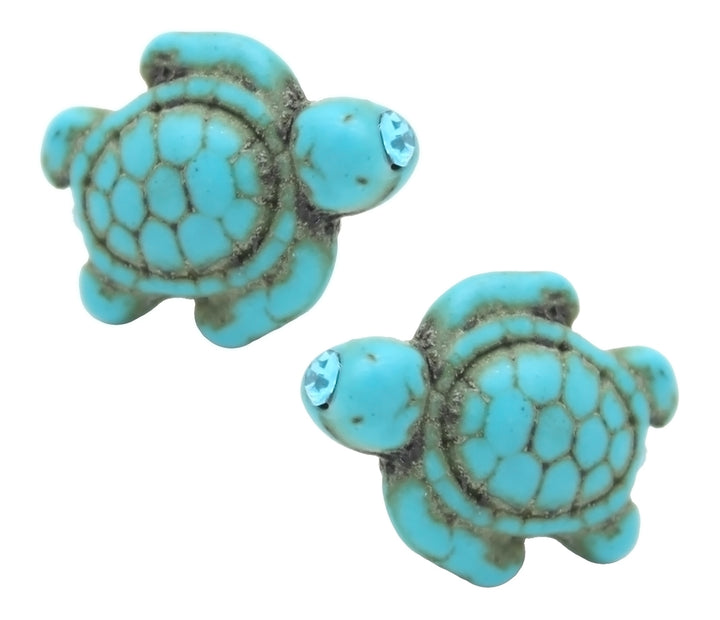 Hawaiian Sea Turtle and Aquamarine Stud Earrings