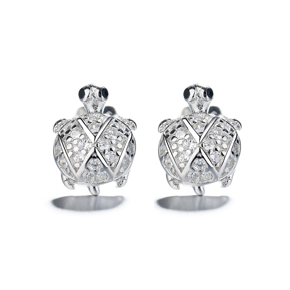 Sterling Silver Turtle Stud Earrings With Crystals