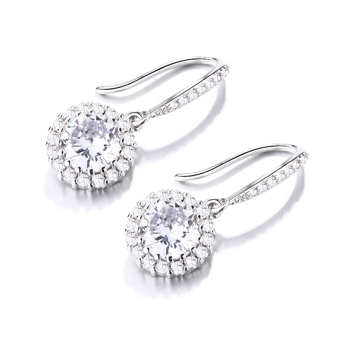 Sterling Silver Studded Halo Drop Earrings