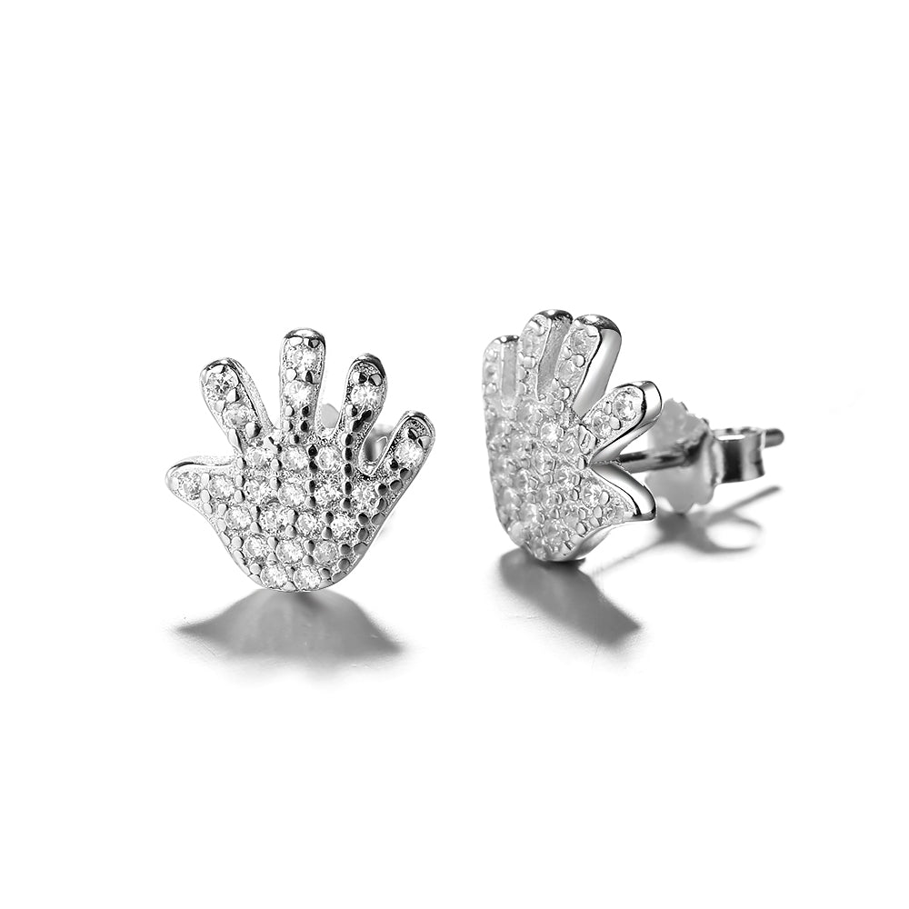 Sterling Silver Hand Earring Studs with Swarovski Crystals