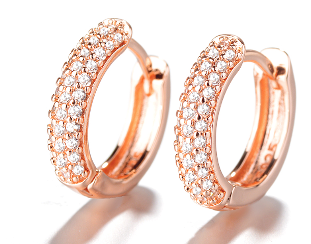 Sterling Silver Crystal Huggie Earrings in 18K Rose Gold