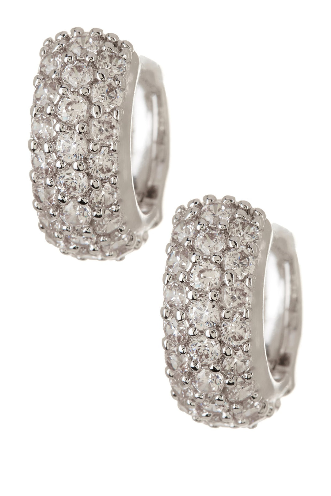 Sterling Silver Crystal Huggie Earrings in 18K Rose Gold
