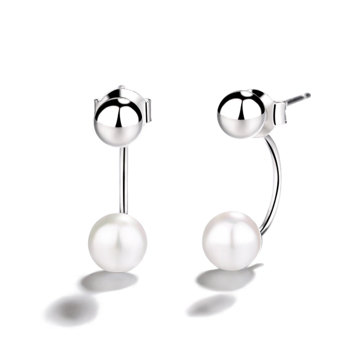 Sterling Silver High Polish Ball Front-to-Back Cultured Pearl Earrings