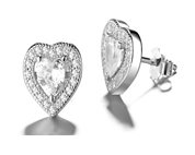 Sterling Silver Heart Earrings with Swarovski Crystal in 18k Rose Gold