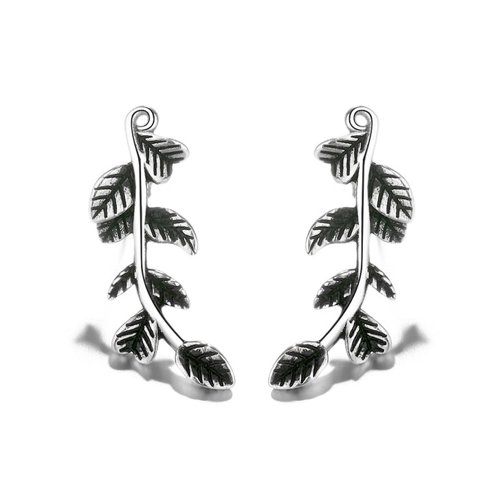 Sterling Silver Oxidized Leaf Drop Earrings