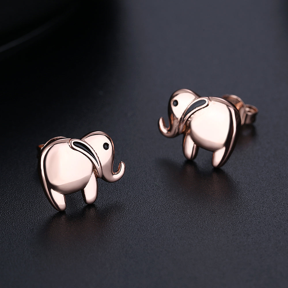 Sterling Silver Rose Gold Elephant Stud Earrings