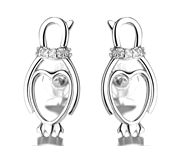 Sterling Silver Penguin Heart Earring with  Crystal