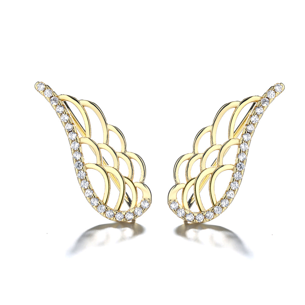 Sterling Silver Angel Wing earring crawlers with Swarovski Crystals