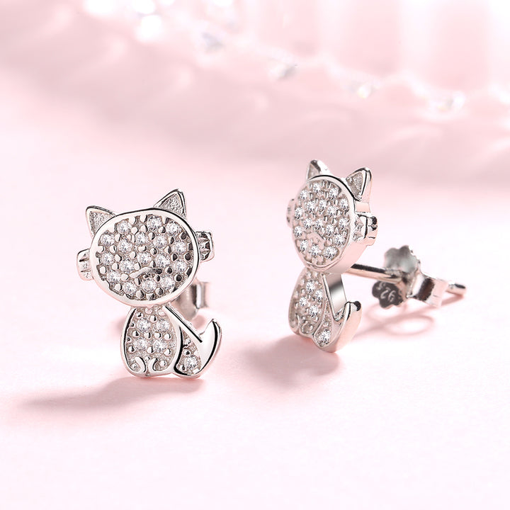 Sterling Silver Crystal Cat Drop Earrings With Swarovski Crystals
