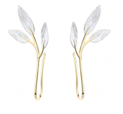 Handmade Sterling Silver and 14K Gold Pull-Through Leaf Earrings