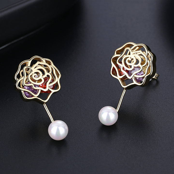 Cultured Pearl & Sterling Silver Rose Drop Earrings With Swarovski