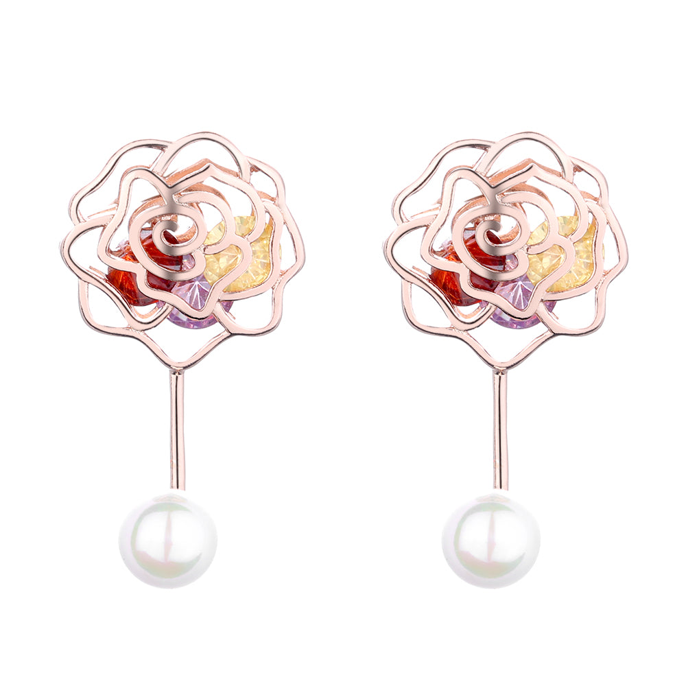 Cultured Pearl & Sterling Silver Rose Drop Earrings With Swarovski