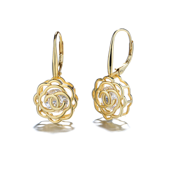 Caged Swarovski Crystal Floating Rose Lever Back Earrings