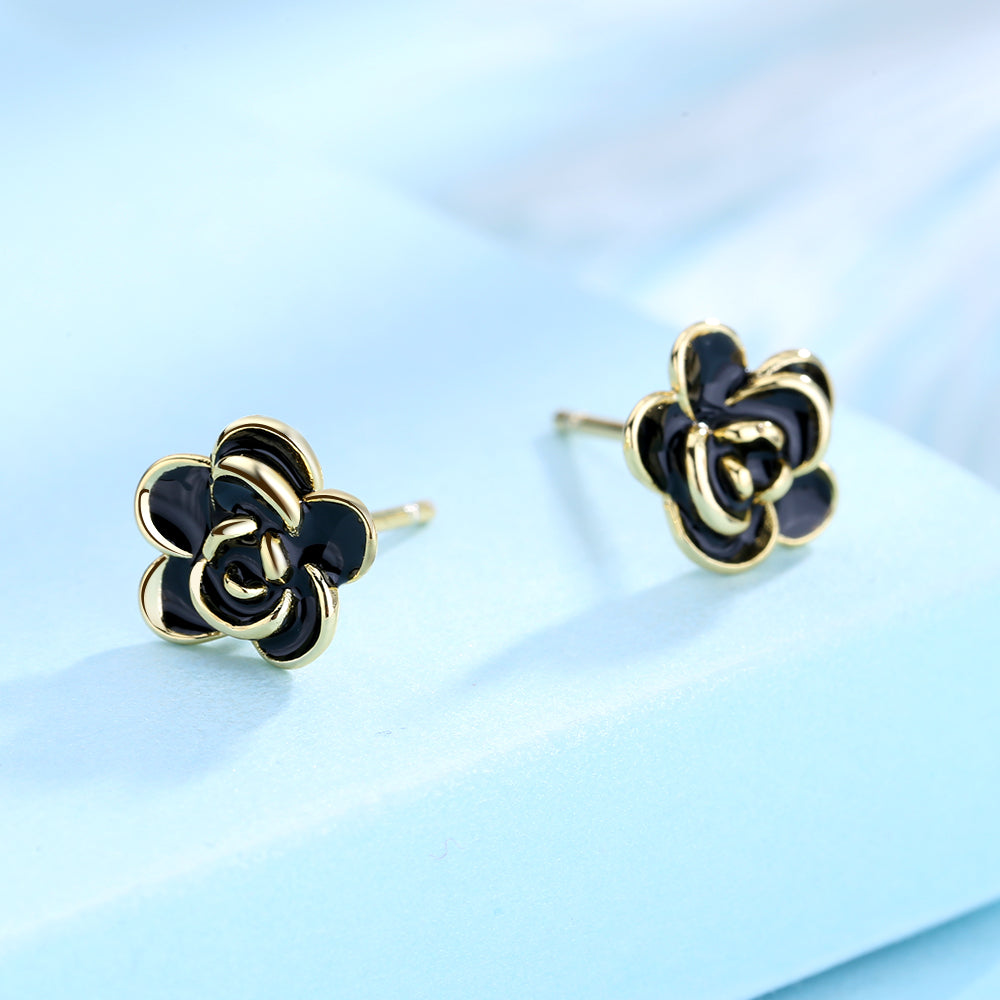 Rose Gold Flower Oxidized Flower Earring