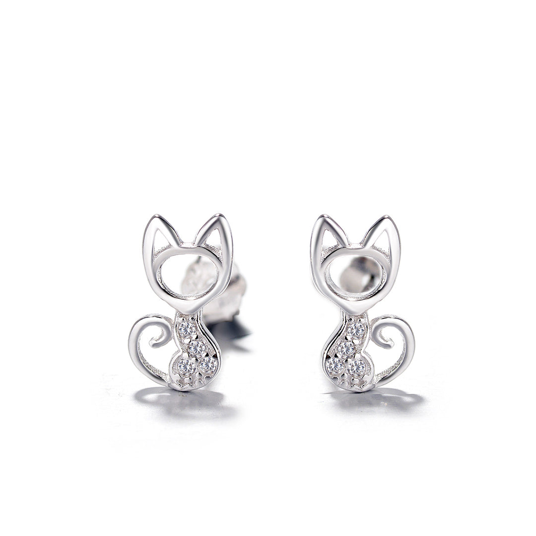 Sterling Silver Whimsical Cat Earrings with Swarovski Crystal