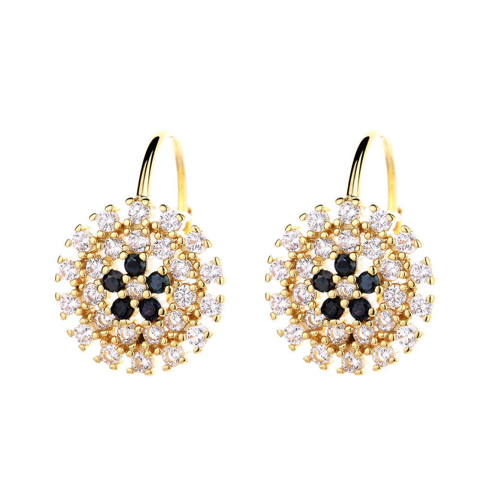 14K Gold Flower Huggie Earrings with Swarovski Crystals