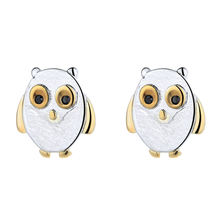 Sterling Silver two-tone Owl Earring Studs