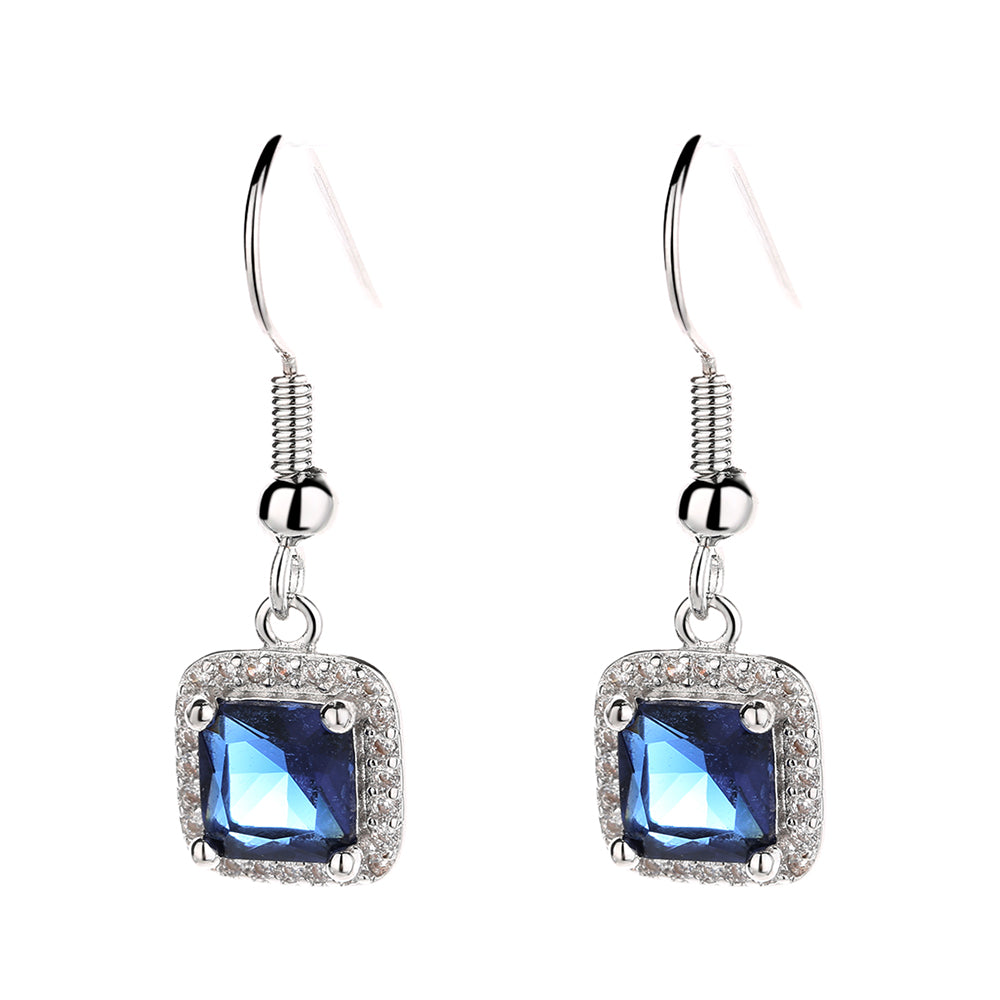 Sterling Silver Sapphire Drop Halo Earrings