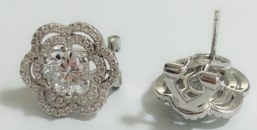 Sterling Silver Omega Flower Stud Earrings With Swarovski Crystals