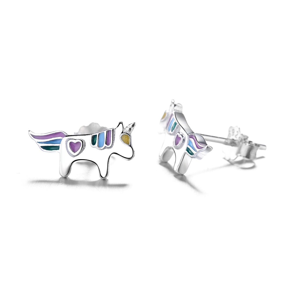 Sterling Silver Multi Color Unicorn Stud Earrings