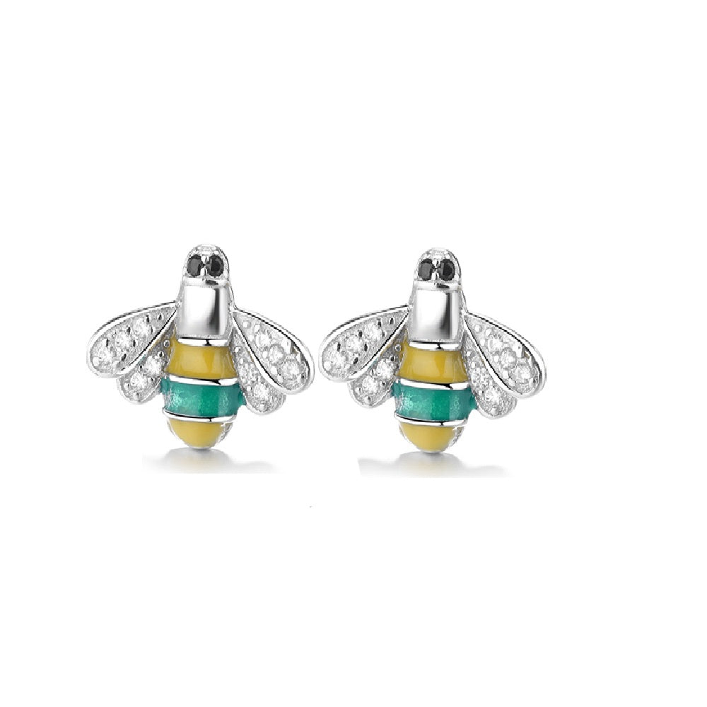 Sterling Silver Bee Stud Earrings With Swarovski Crystals