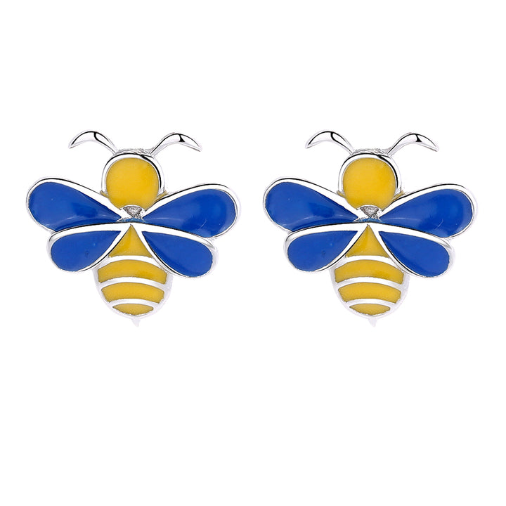 Sterling Silver Yellow and Blue Bee Studs