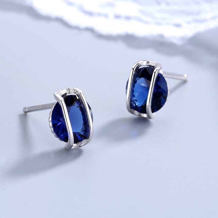 Sterling Silver Caged Sapphire Stud Earrings