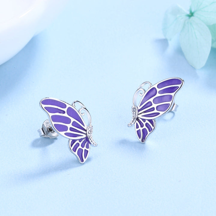 Sterling Silver Violet Butterfly Earring Studs or Necklace