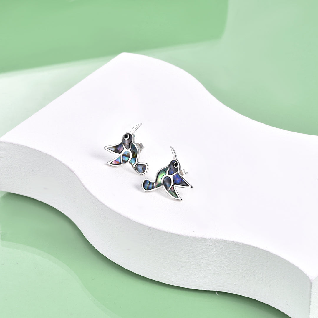 Abalone Gemstone Fluttering Bird Stud Earrings