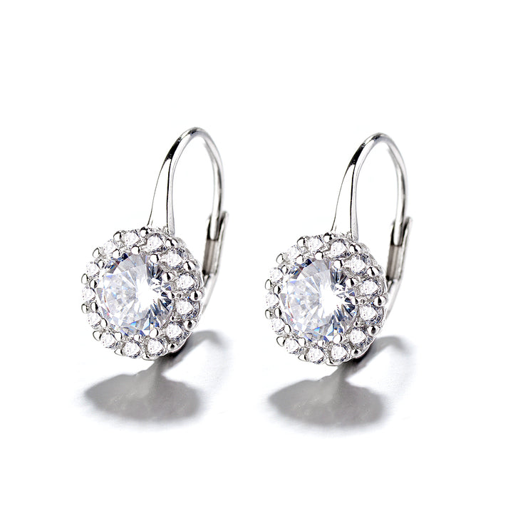 Sterling Silver Halo Omega Lever-back Earring