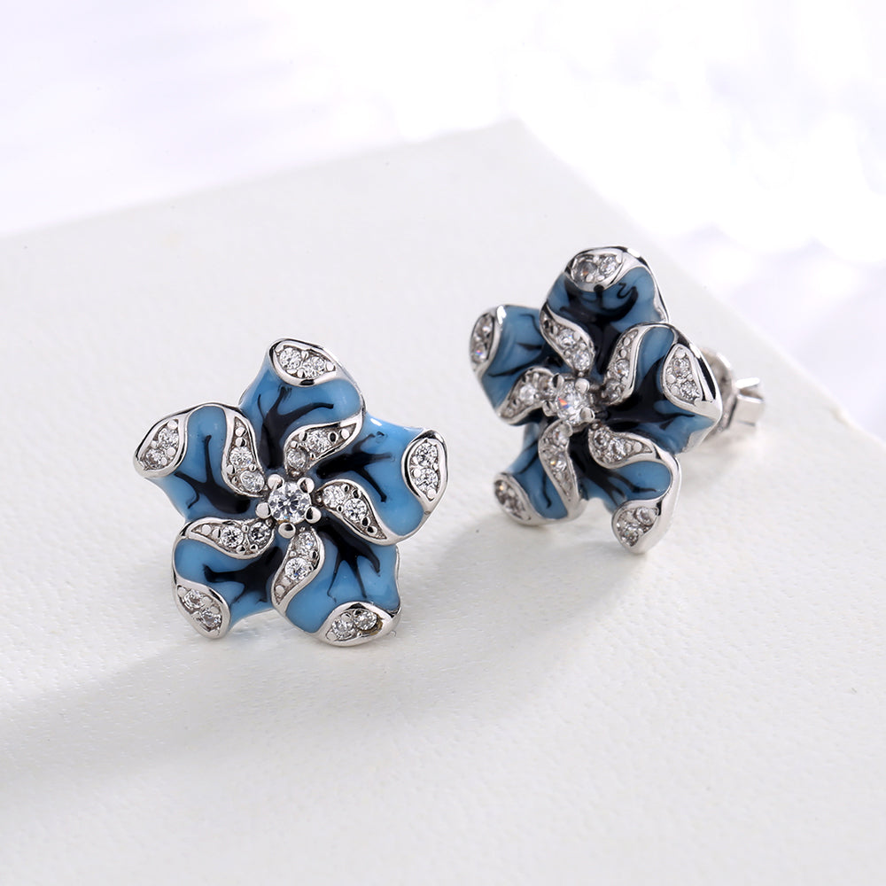 Sterling Silver Flower Earrings with Swarovski Crystal