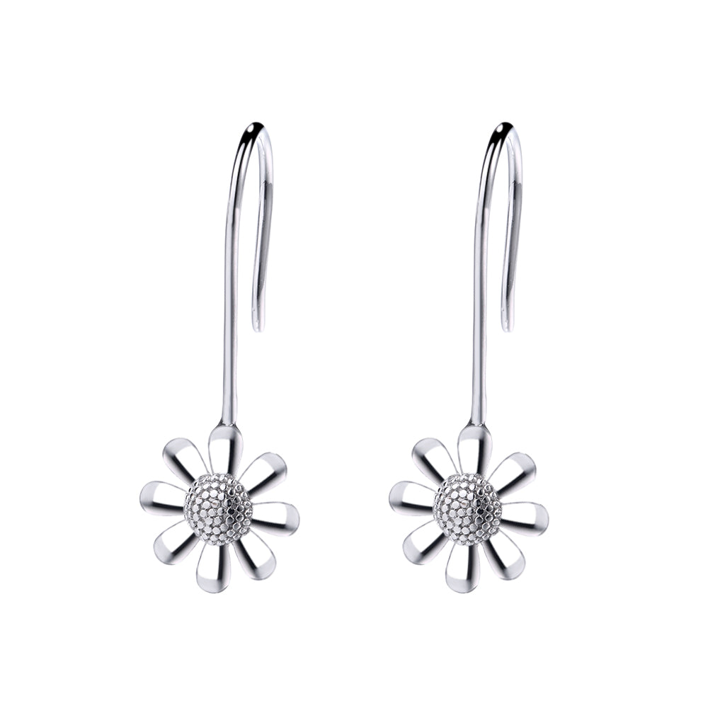 Sterling Silver Sunflower Hook Earrings