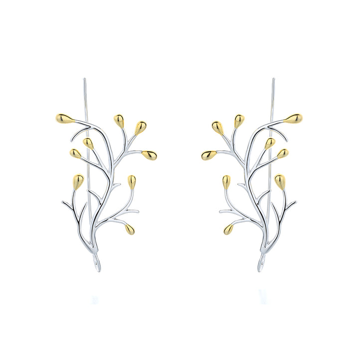 Sterling Silver two-tone Artisan Leaf Earring Crawler