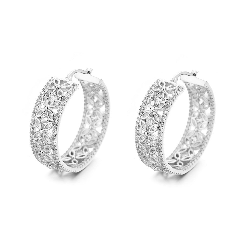 thumbnail interactive-video image 1 of 18K Gold Filled 3-Tone Filigree Flower Hoop Sleeper Earrings – Anniversary Gift 1 of 3