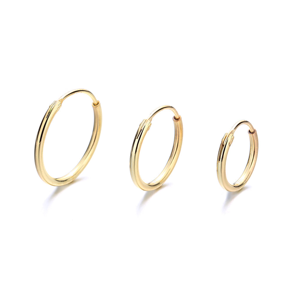14K Gold Hoop Earrings Set of 3 Sizes