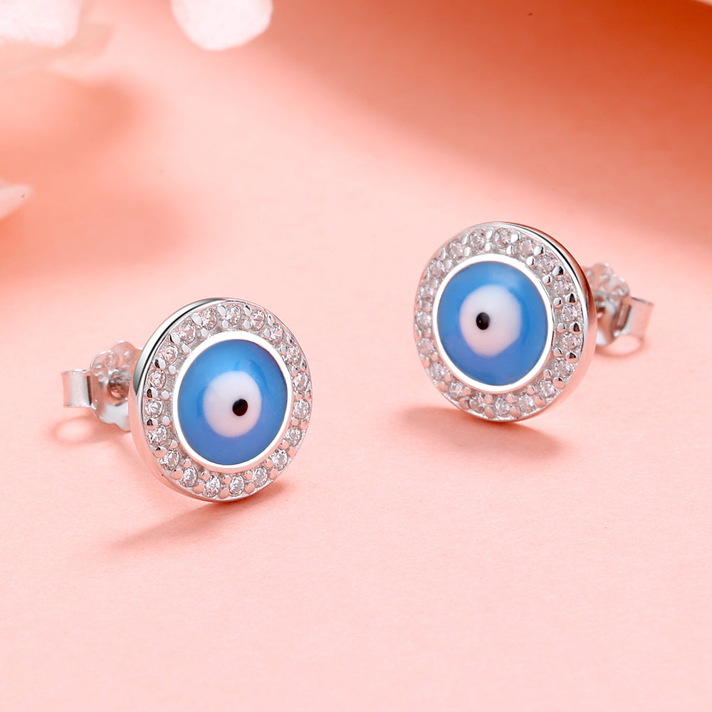 Sterling Silver Evil Eye Earrings with Swarovski Crystals