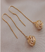 Floating Pull-Through Earring in 14K Gold with Swarovski Crystals