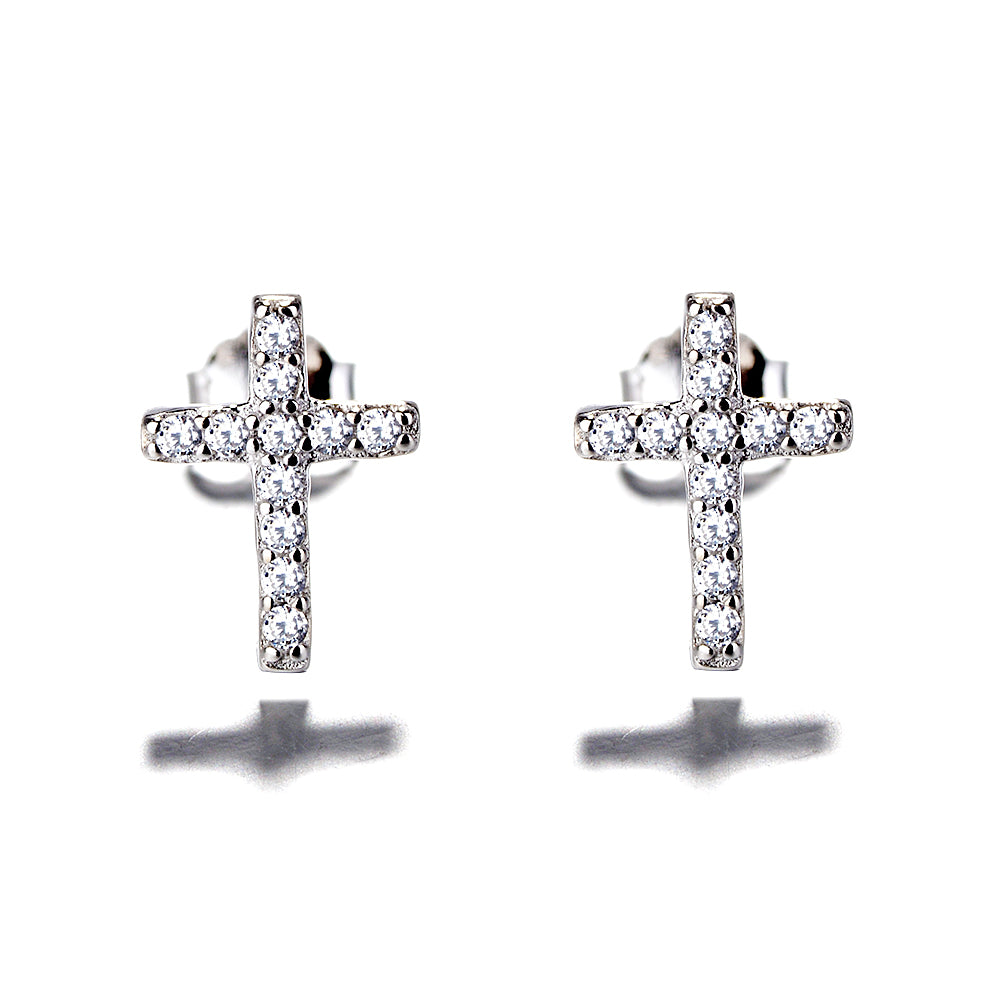 Swarovski Crystal Sterling Silver Cross Stud Earrings