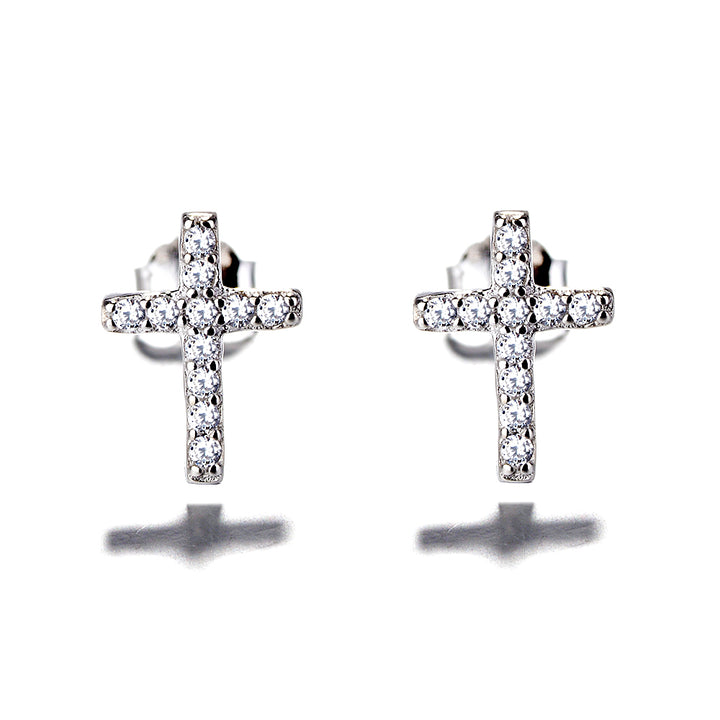 Swarovski Crystal Sterling Silver Cross Stud Earrings