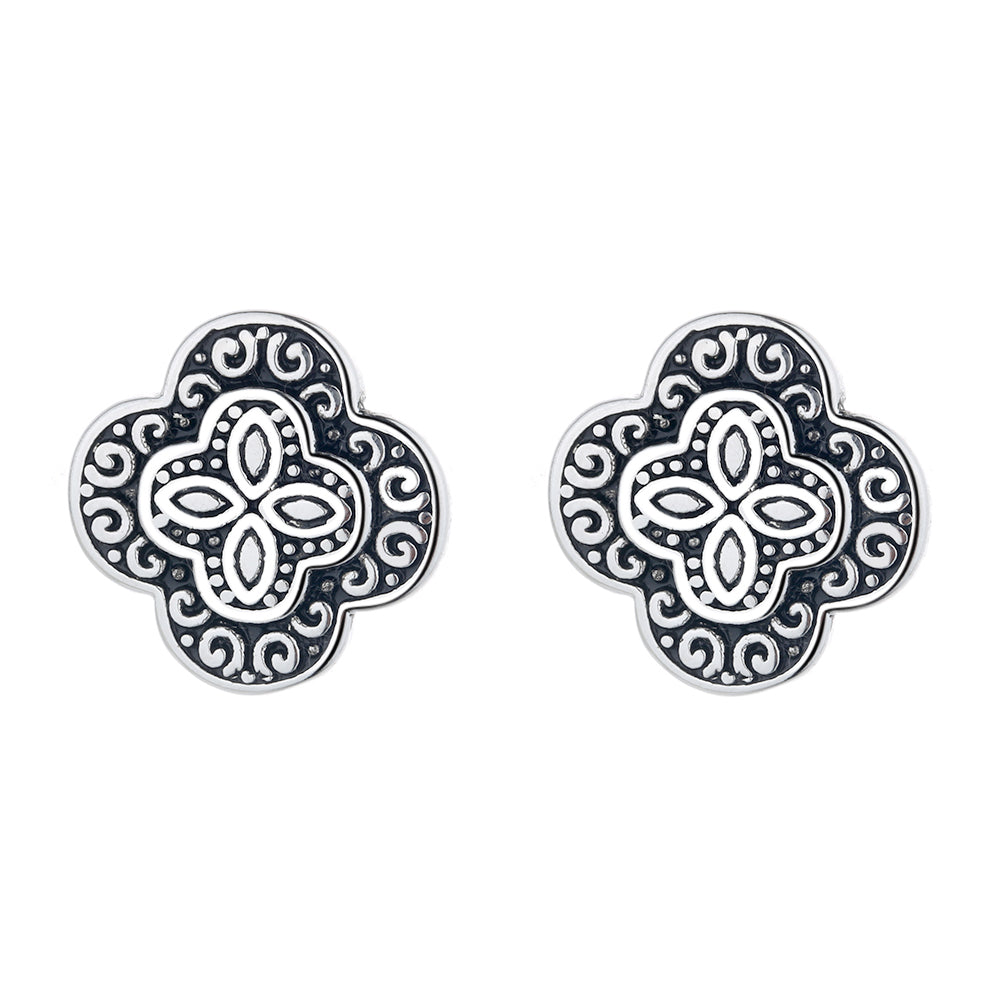 Oxidized Sterling Silver Floral Earring