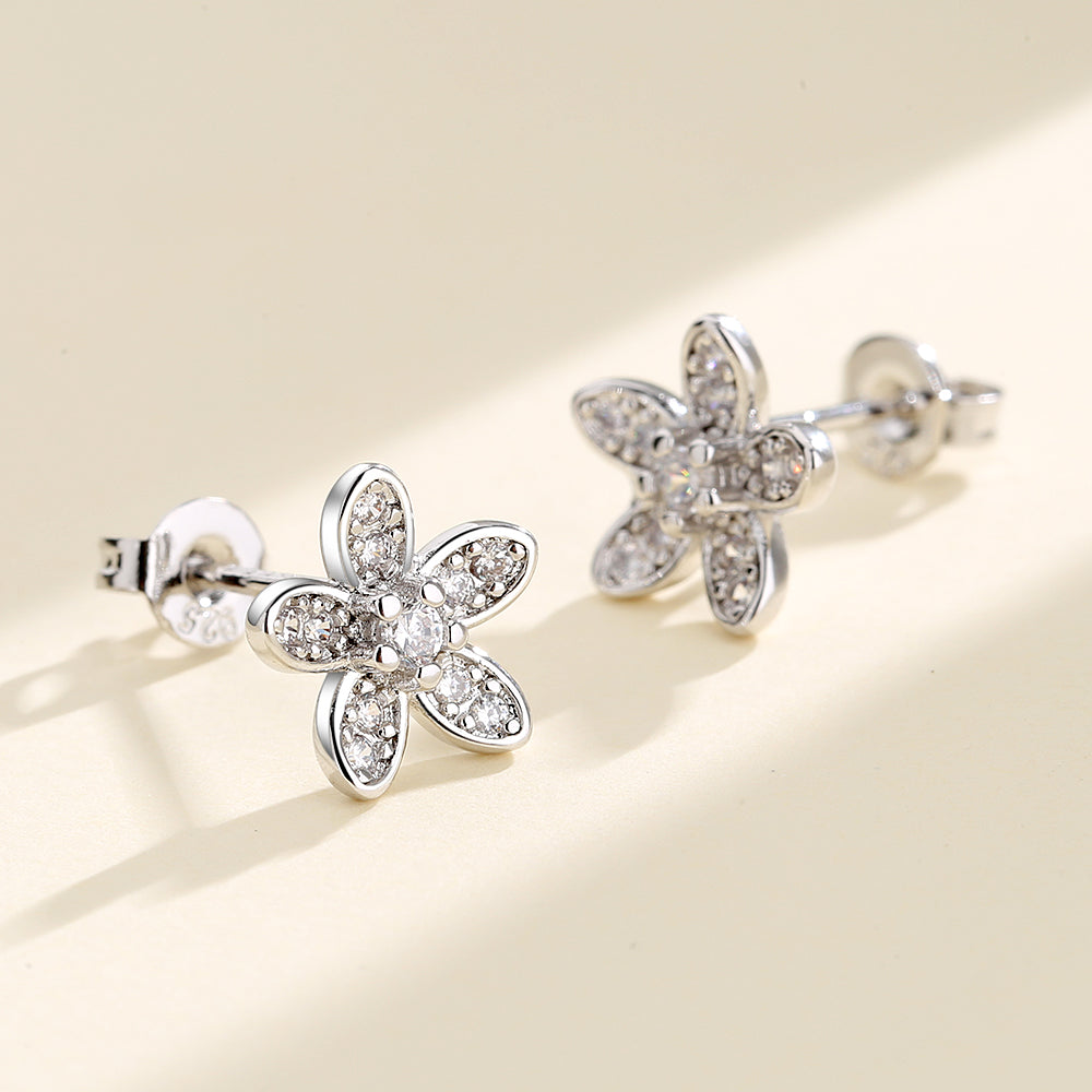 Sterling Silver Flower Stud Earrings with Swarovski Crystal