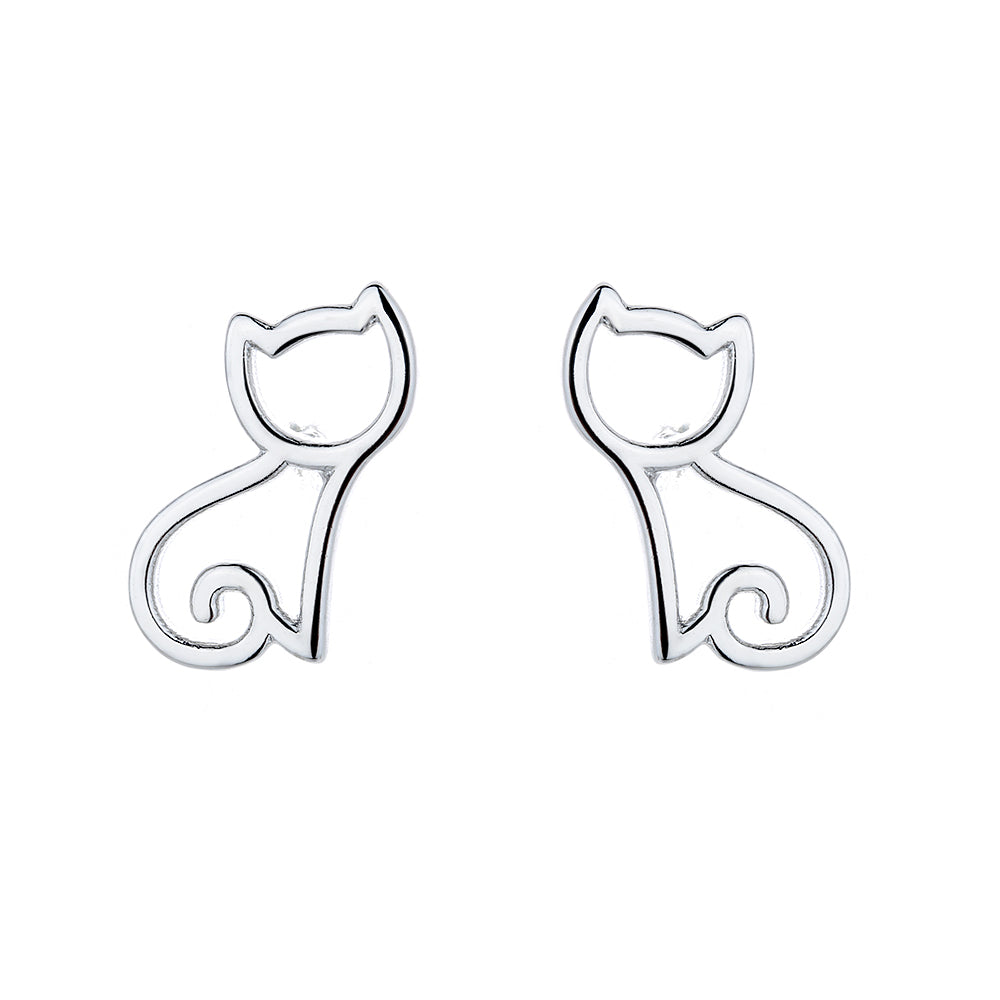 Sterling Silver Kitten Cut Out Stud Earrings