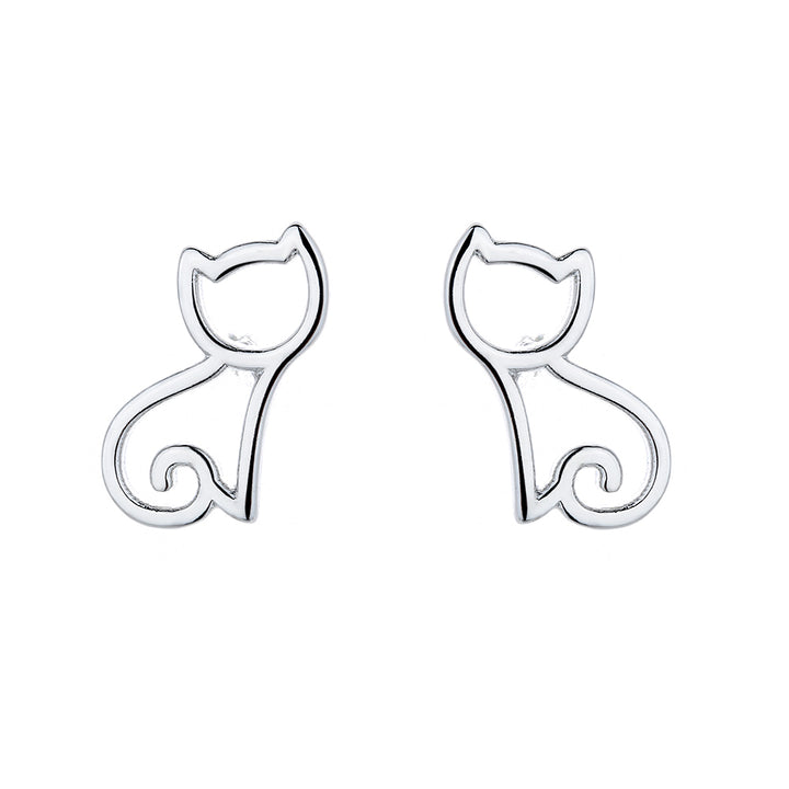 Sterling Silver Kitten Cut Out Stud Earrings