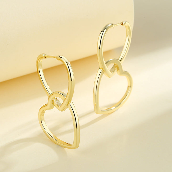 Sterling Silver or Gold Double Heart Drop Earrings