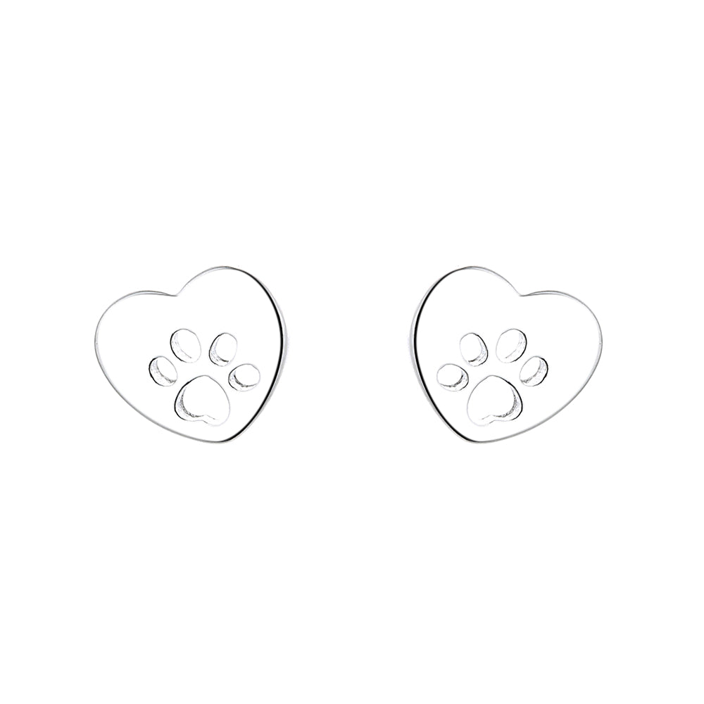 Sterling Silver Heart Paw Stud Earring