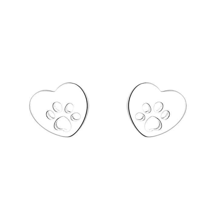 Sterling Silver Heart Paw Stud Earring