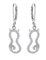 Sterling Silver Leverback Cat Earring with crystals from Swarovski