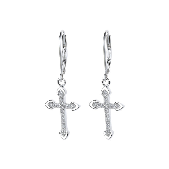 Sterling Silver Leverback Cross Earrings with crystals from Swarovski