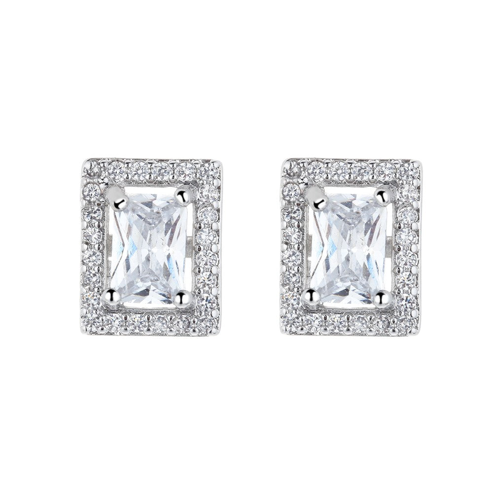 Sterling Silver emerald-cut Halo Studs with crystals from Swarovski
